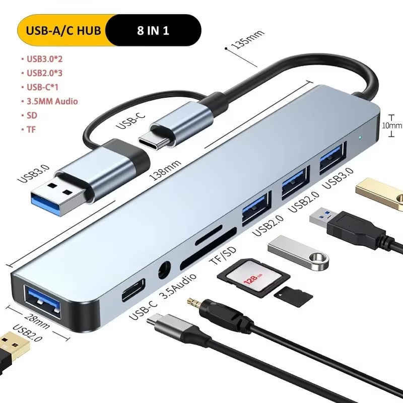 Multi Port Usb Hub - Type C Hub USB Splitter 8