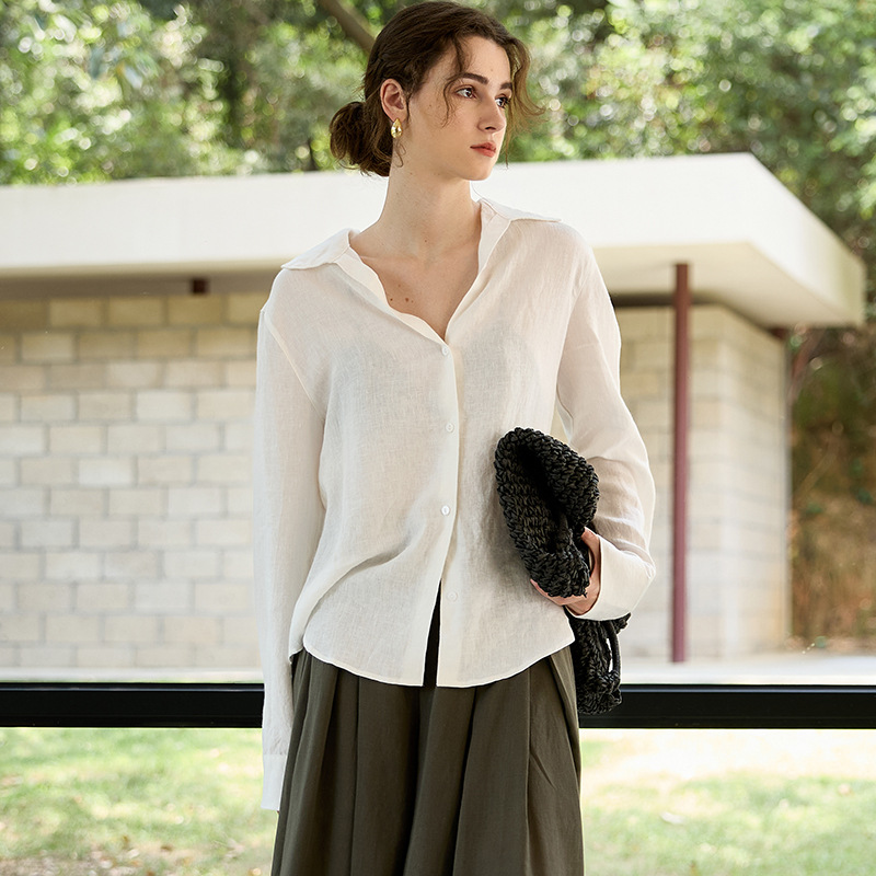100% Linen Long-Sleeve Women's - Office High Tech ulasan dan harga